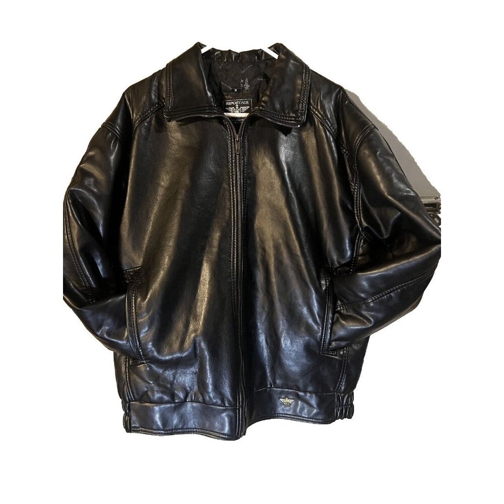 R.G.A. Mens Black Leather Jacket Size XL With Zip Closure & Polyester Lining